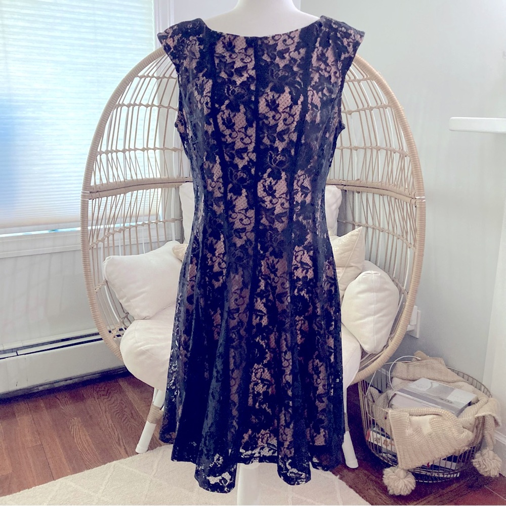 DB Established 1962 black lace overlay dress sz 14 fit & flare formal whimsigoth